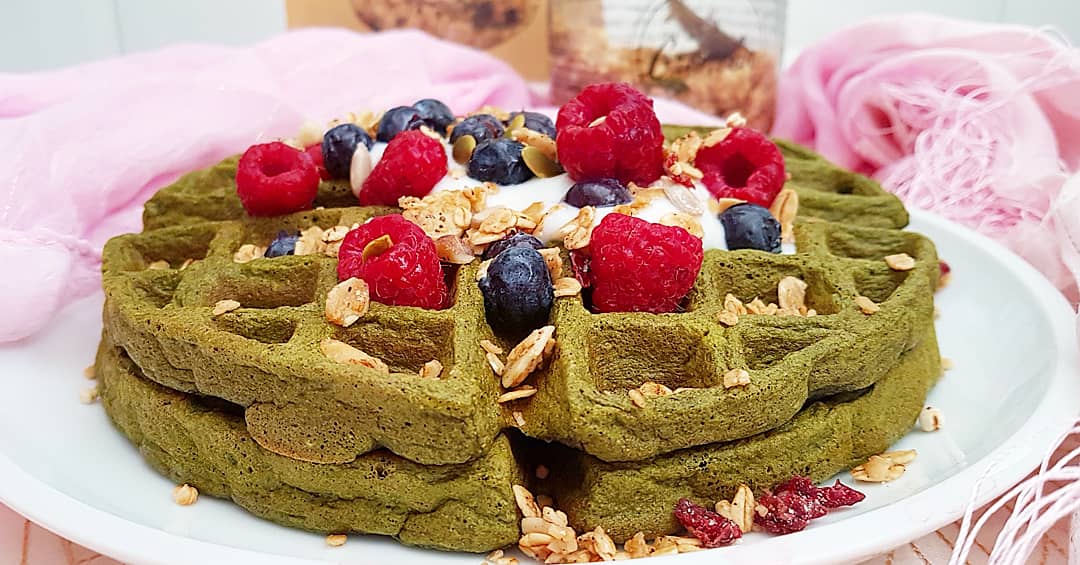 Green Waffles de Avena, Té Matcha y Espinaca