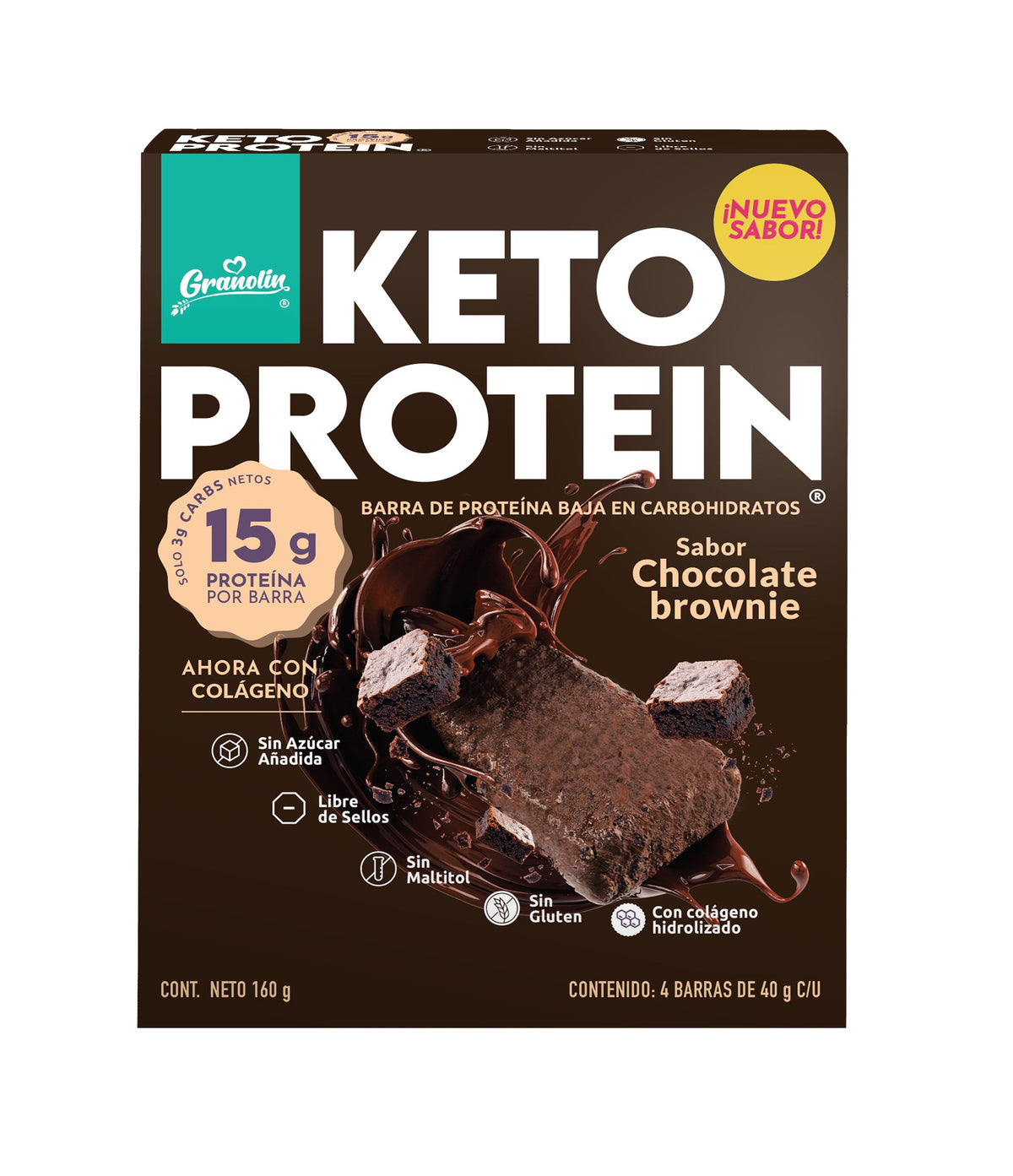 Barrita Keto Protein Colágeno Chocolate Brownie | 4 und