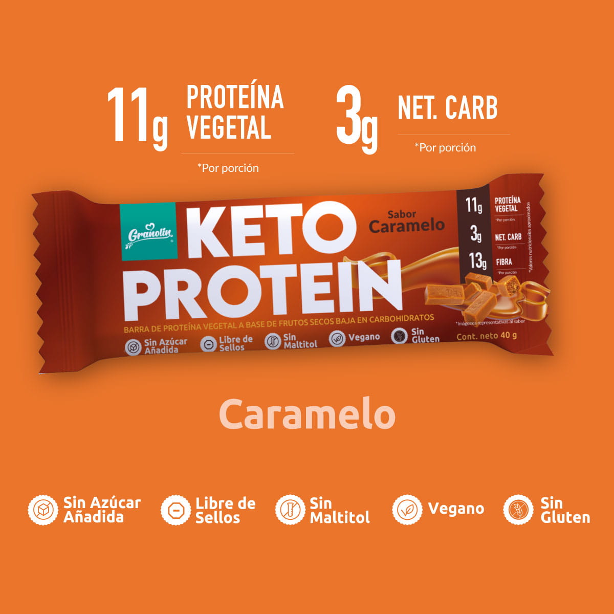 Pack Keto Protein 4 un | 16 Barritas Sabor Caramelo