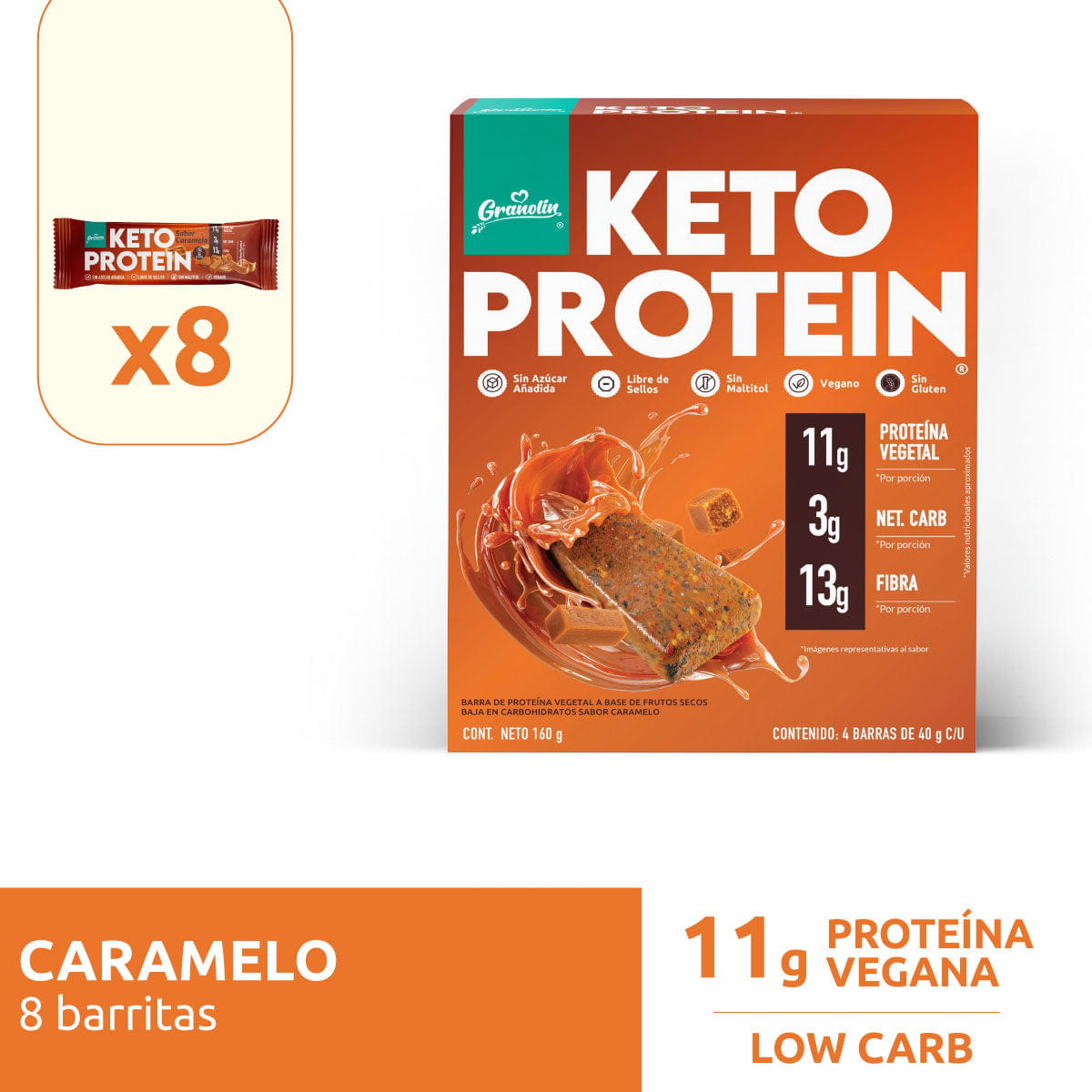 Pack Keto Protein 2 un | 8 Barritas Sabor Caramelo