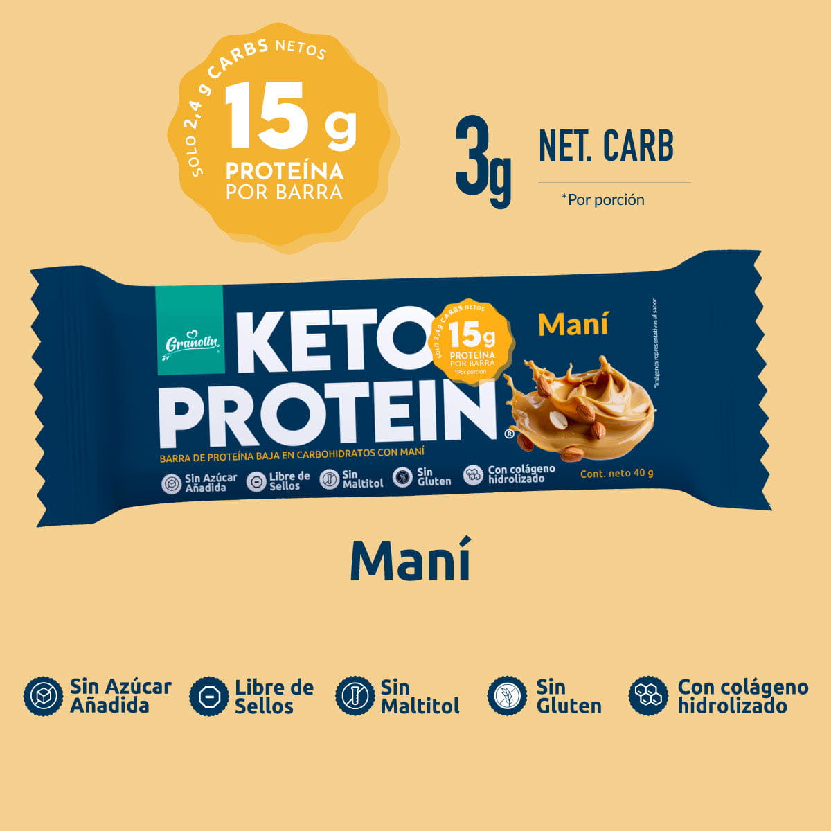 Pack Keto Protein 8 un | 32 Barritas Sabor Maní