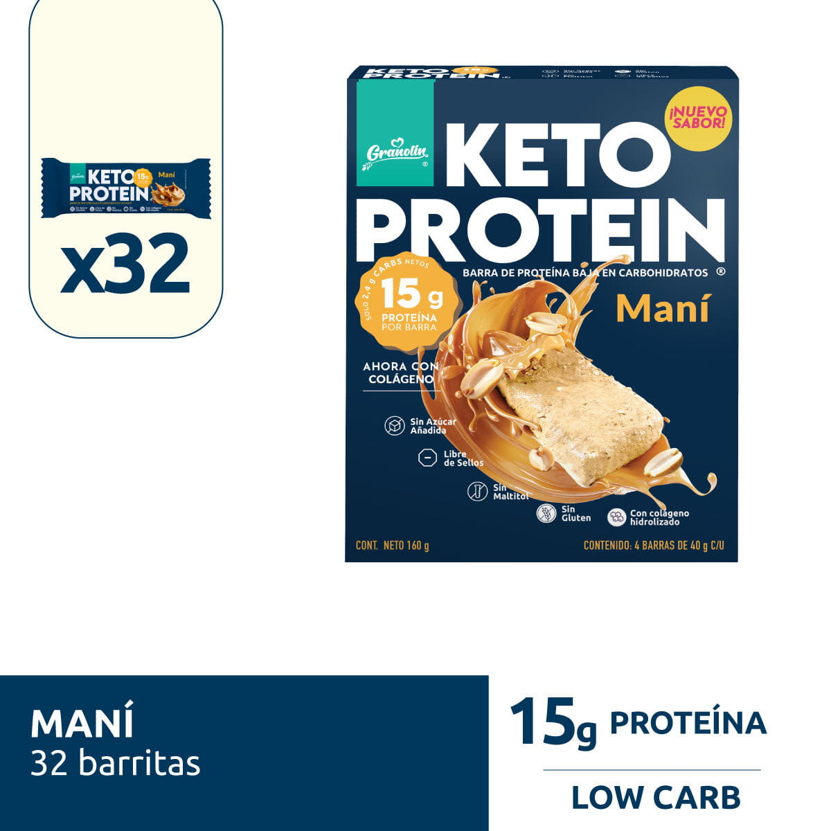 Pack Keto Protein 8 un | 32 Barritas Sabor Maní