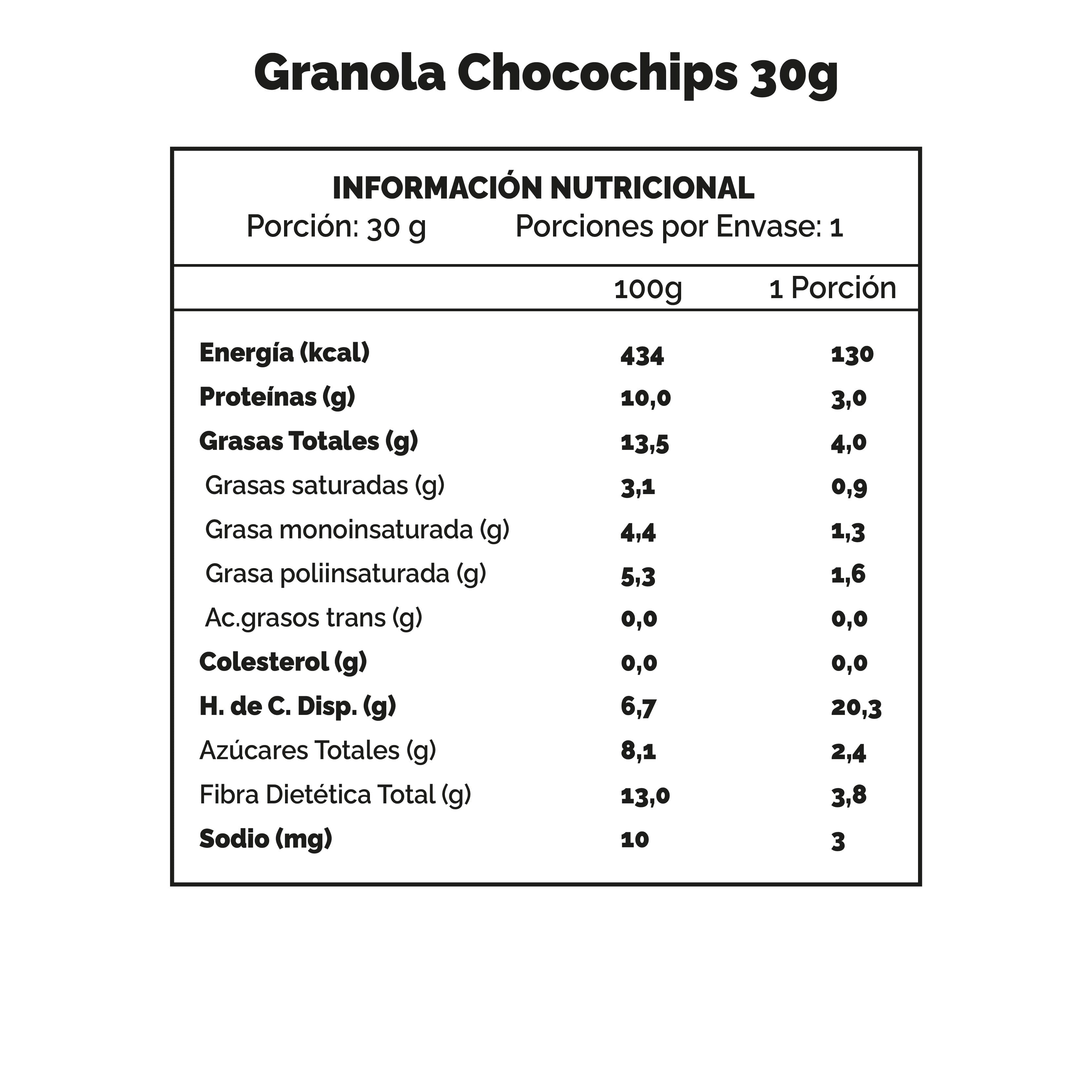 GRANOLA CHOCO CHIPS 30g | 24unidades